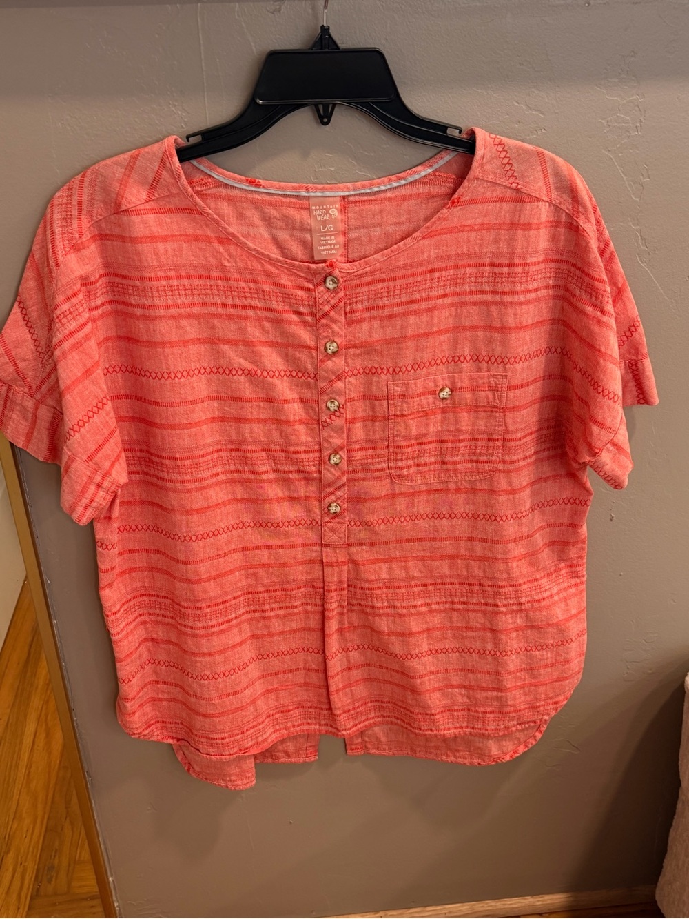 Mountain Hardwear Coral Button-Front Short-Sleeve Cotton Linen Blend Shirt